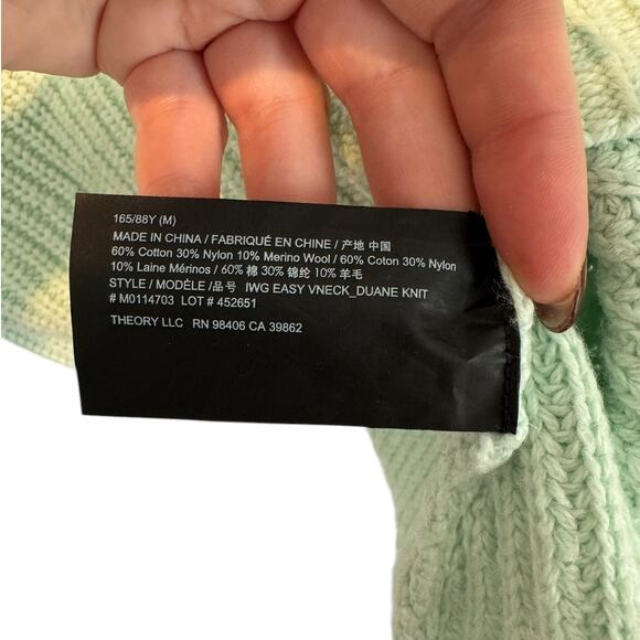 NWT Theory IWG Easy V Neck Duane Knit Sweater Light Mint Cotton Merino Wool - Picture 5 of 8